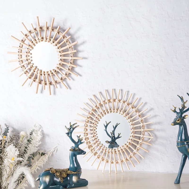 Nordic Willow Rattan Decorative Wall Mirror - Image 4