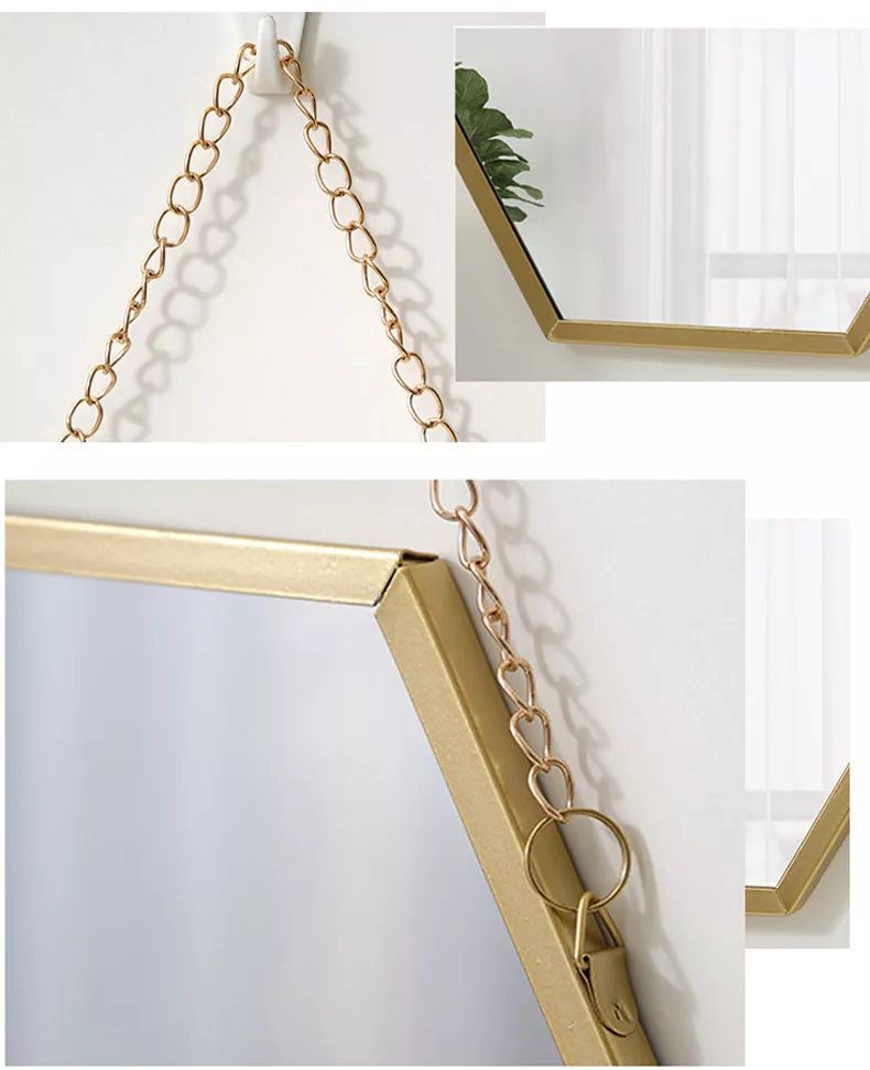 Nordic Wrought Iron Hexagon Shape Decorative Mirror Wall Decor - Image 4