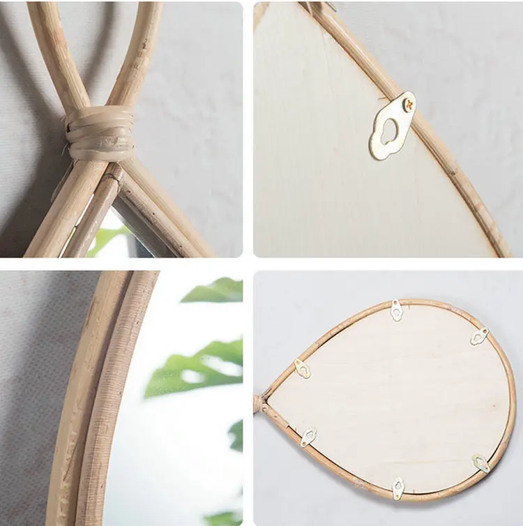Teardrop Rattan Wall Hanging Mirror Home Decor - Image 2