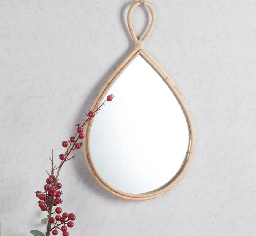 Teardrop Rattan Wall Hanging Mirror Home Decor