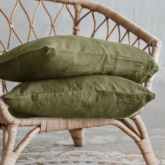 Set of 2 Solid Olive Green Color Linen Pillowcase, 50x70 cm