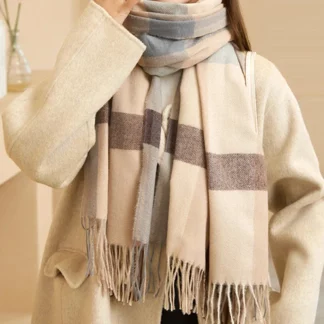 Warm Cashmere Plaid Shawl with Tassel Scarf for Women
