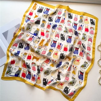 Silk Shawl Print Headscarf Cat Hair Wrap Neckerchief Female Satin