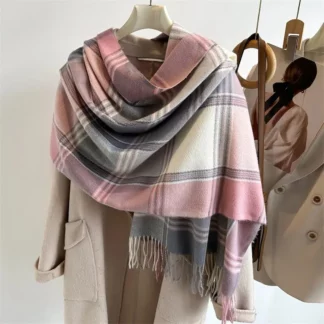 Pink Plaid Cashmere Shawl Luxury Winter Scarf
