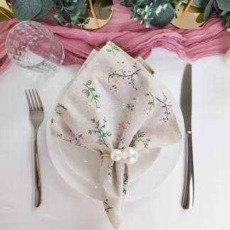 Set of 2 Colored Floral Print Napkins Dinner Decor