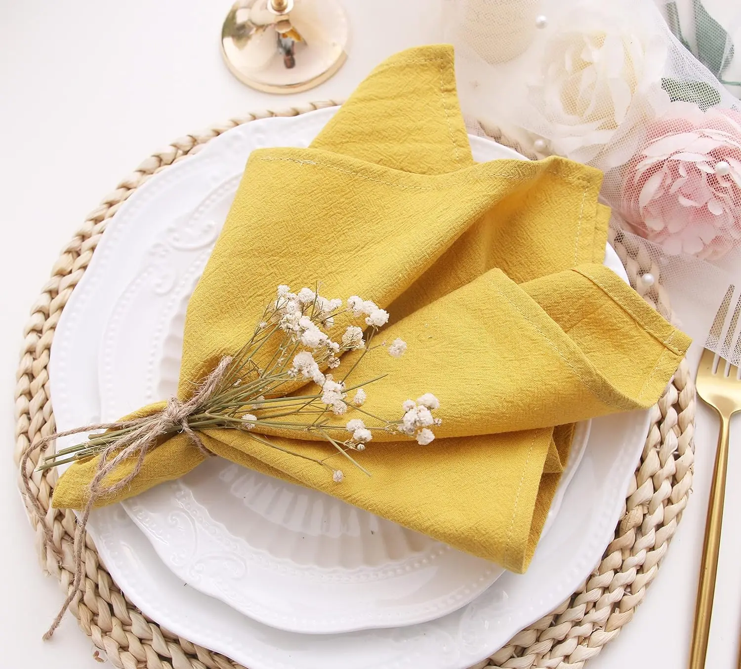 6PCS Nordic Stytle Plain Washed Cotton Square Napkin, 45X45CM