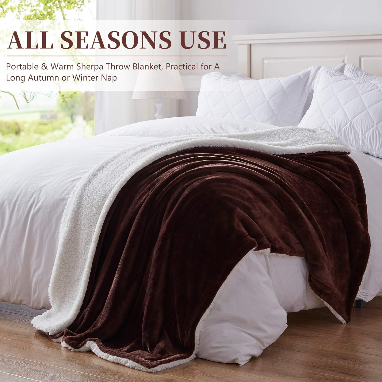 Sherpa Fleece Double Sided Wool Lightweight Throw Blanket - Image 3