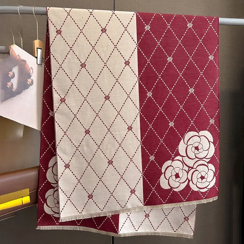 Winter Thick Cashmere Poncho Luxury Plaid Floral Scarf for Women - Image 5