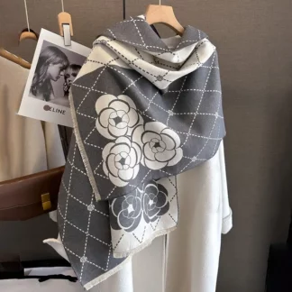 Winter Thick Cashmere Poncho Luxury Plaid Floral Scarf for Women