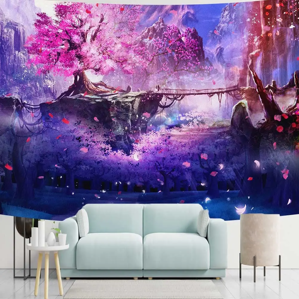 Japanese Cherry Blossom Anime Scenery Wall Tapestry Tapestry - Image 2
