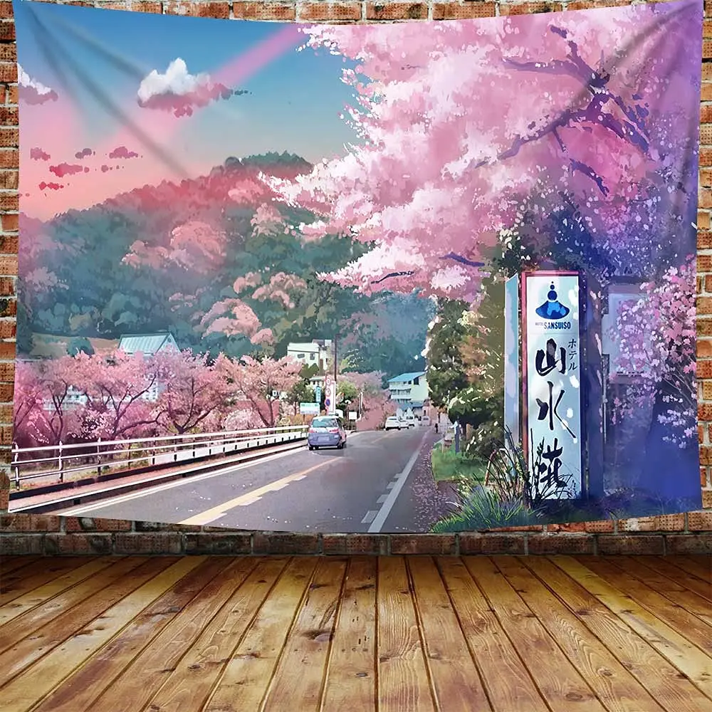 Japanese Cherry Blossom Anime Scenery Wall Tapestry Tapestry