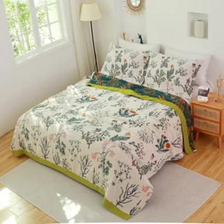 Summer Floral Style Muslin Soft Thin Bedding Blankets