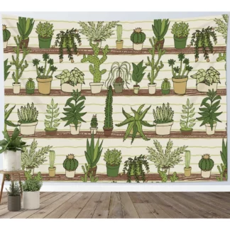 Tropical Cactus Succulent Wall Hanging Watercolor Botanical Tapestries