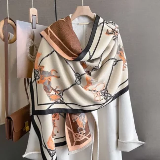 Horse Printed Warm Cashmere Shawl Scarf for Women