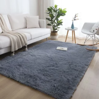 Grey Fluffy Plush Rug Carpets for Home Decor