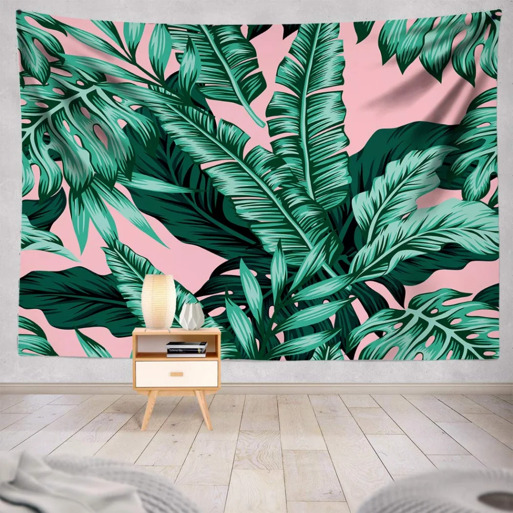 Tropical Leaf Watercolor Tapestry Wall Hanging - Image 2