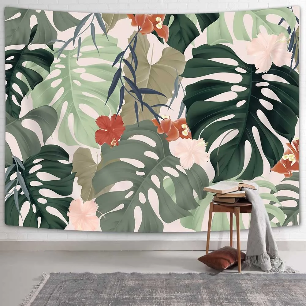 Tropical Leaf Watercolor Tapestry Wall Hanging