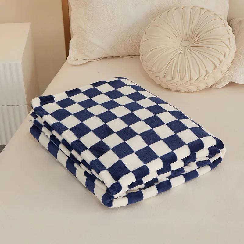 Ins Blue Checkerboard Classic Plaid Sofa Blanket - Image 2