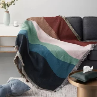 Ins Contrast Color Boho Woven Throw Blanket Reversible Sofa Cover Blanket