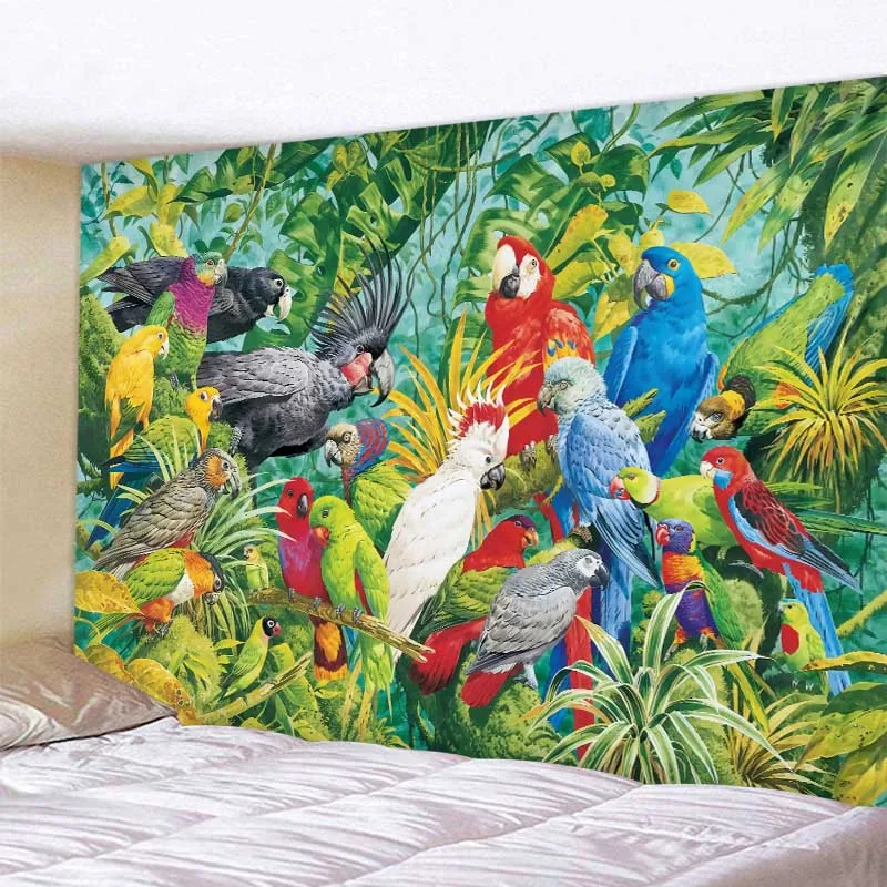 Jungle Bird Art Psychedelic Scene Wall Hanging Tapestry
