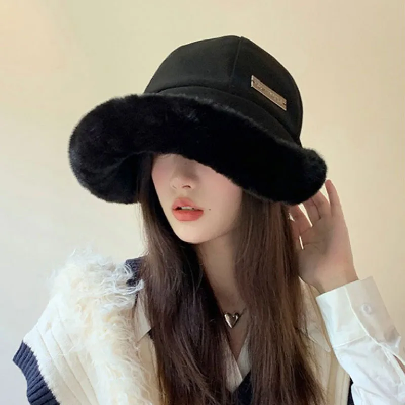Ladies Panama Fluffy Bucket Hat Winter Warm Cold Trend Hat - Image 5