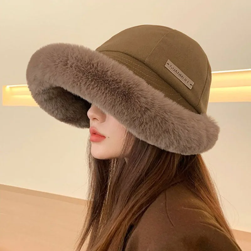 Ladies Panama Fluffy Bucket Hat Winter Warm Cold Trend Hat