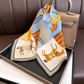 Luxury Design Print Silk Square Scarf Women Soft Satin Horse