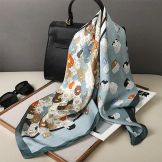 Luxury Silk Shawl Fat Cat Square Scarf for Women
