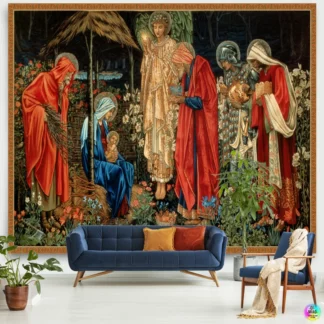 Nativity Scene Tapestry Jesus Birth Merry Christmas Wall Tapestry