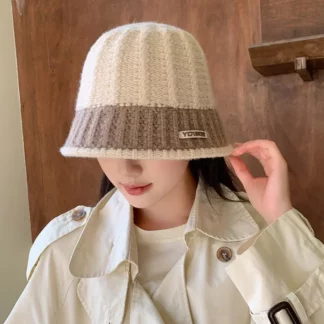 New Korean Knit Bucket Hat Autumn Winter Women's Fisherman Hat Cap