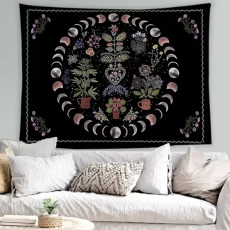 Black Bohemian Style  Plant-based Moon Flower Decoration Tapestry