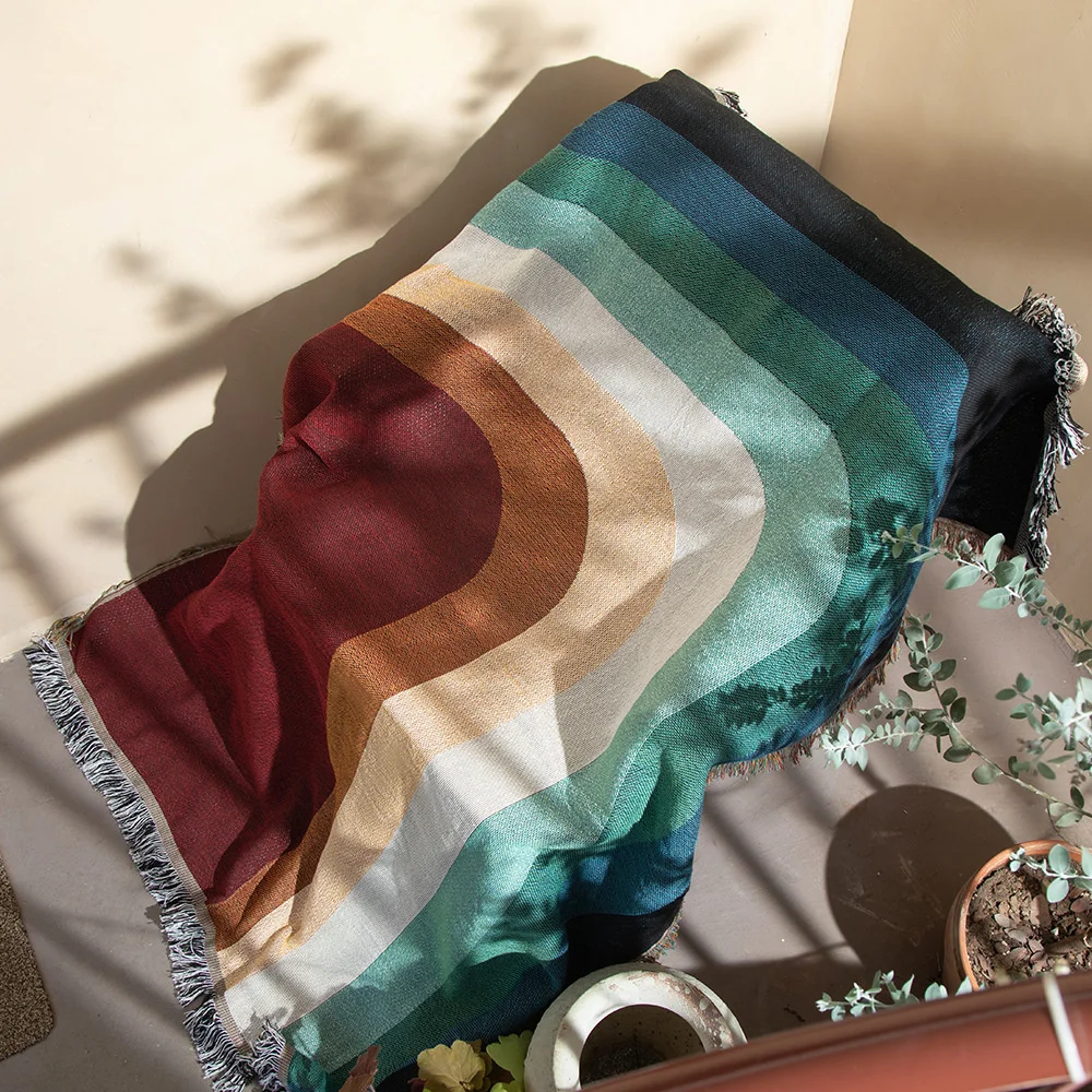 Rainbow camping blanket thread Blanket Sofa blanket - Image 2