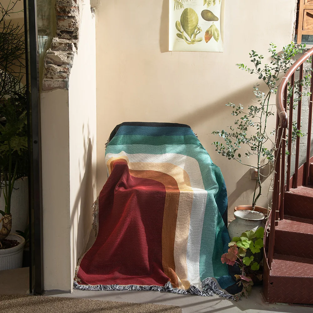 Rainbow camping blanket thread Blanket Sofa blanket - Image 3