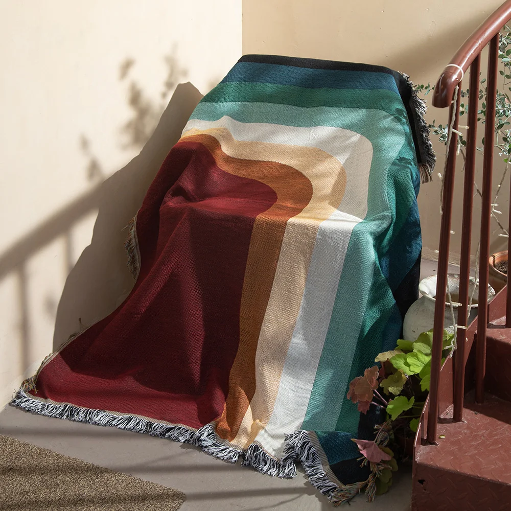 Rainbow camping blanket thread Blanket Sofa blanket - Image 4
