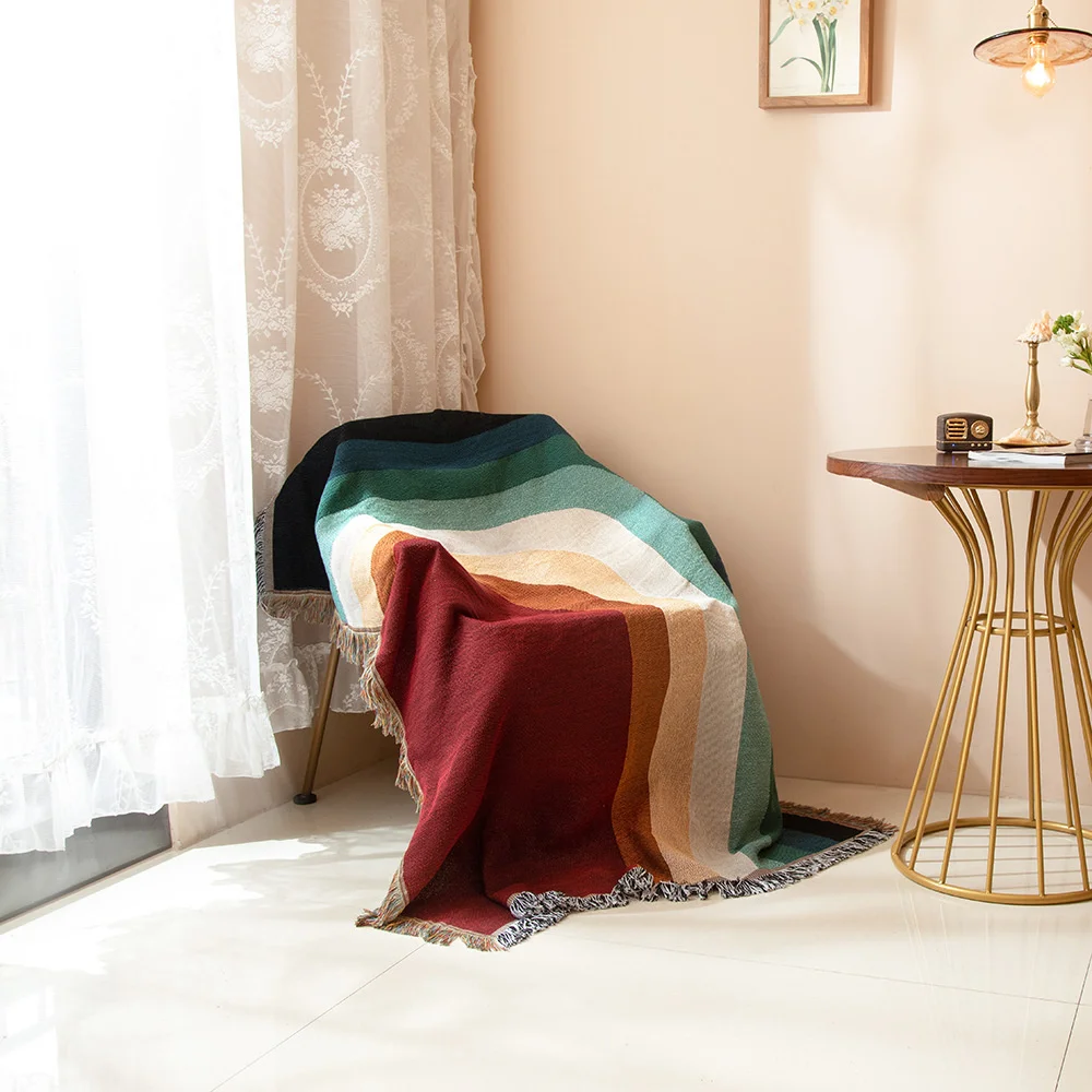Rainbow camping blanket thread Blanket Sofa blanket - Image 5