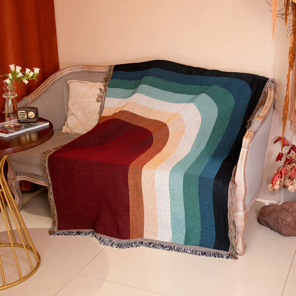Rainbow camping blanket thread Blanket Sofa blanket