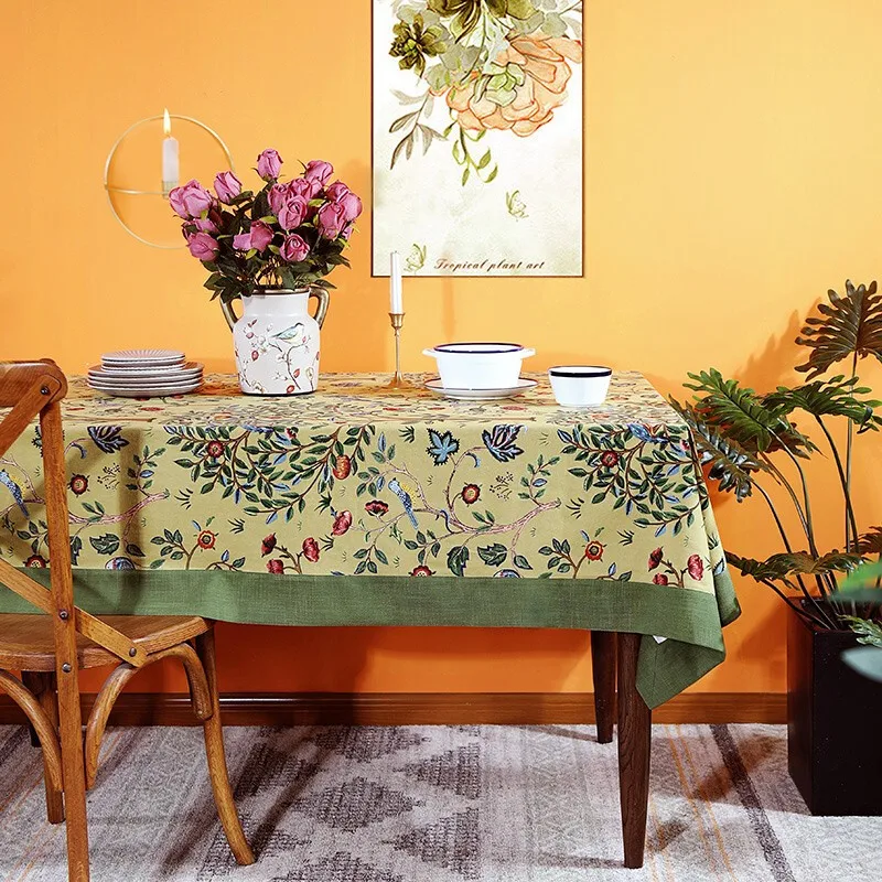 Retro Floral Linen Rectangular Tablecloth for Table Party Decoration - Image 2
