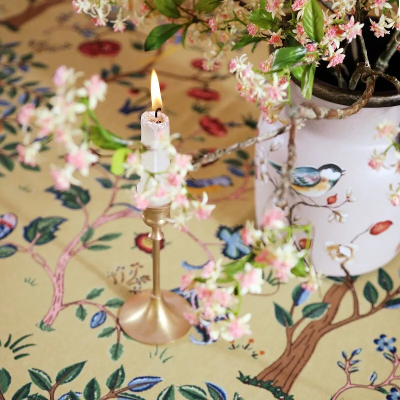 Retro Floral Linen Rectangular Tablecloth for Table Party Decoration - Image 3