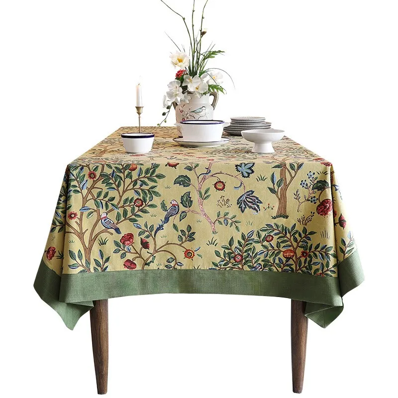Retro Floral Linen Rectangular Tablecloth for Table Party Decoration - Image 4