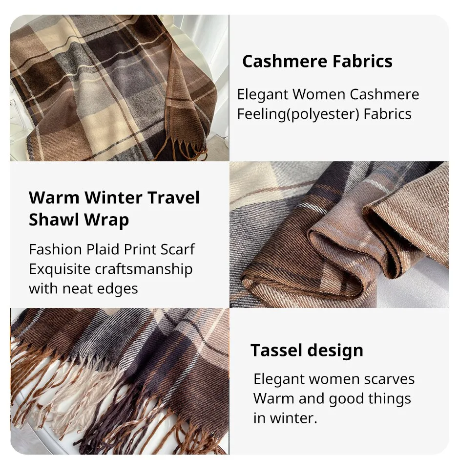Luxury Plaid Print Warm Cashmere Pashmina With Tassel Women Scarf - Image 4