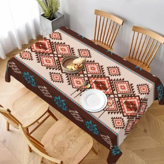 Western Turquoise Boho Aztec Waterproof Tablecloth