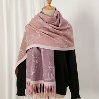 Cute Cartoon Cat Printing Warm Shawl Cashmere Women's Scarf