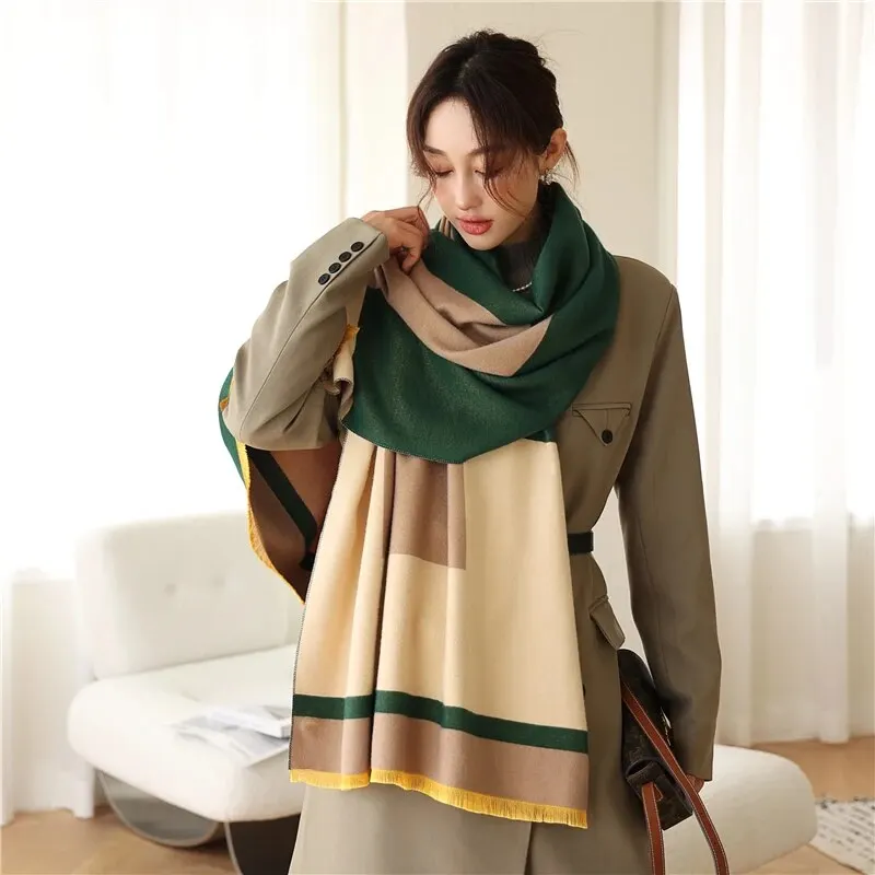 Warm Cashmere Luxury Geometry Print Women Scarf - Image 4