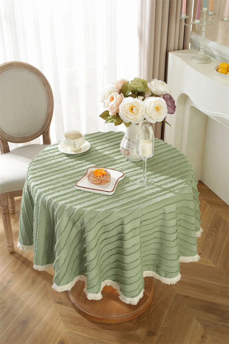 Round Avocado Green Cut Flower Coffee Table Cover - Image 3