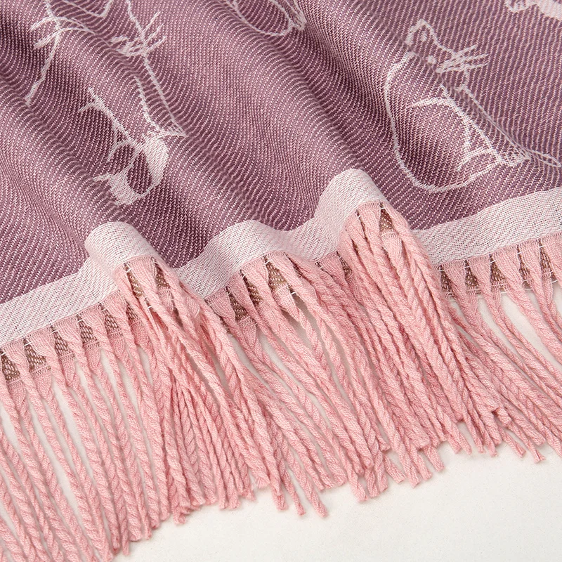 Cute Cartoon Cat Printing Warm Shawl Cashmere Women's Scarf - Image 3