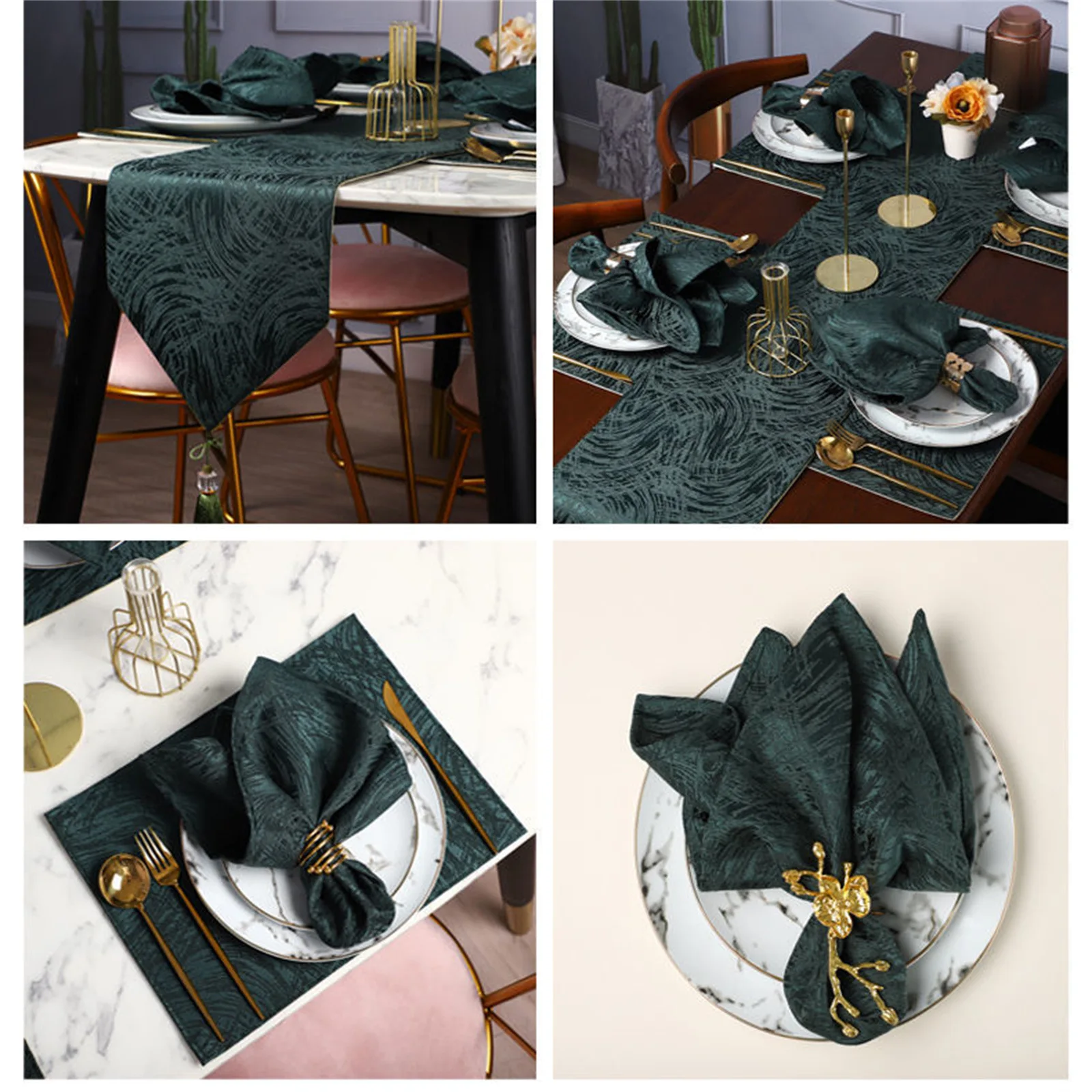 Set of 4 Luxury Dark Green Serving Napkins - Image 4