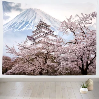 Japanese Pink Sakura Cherry Blossoms Tapestry Wall Hanging Decoration