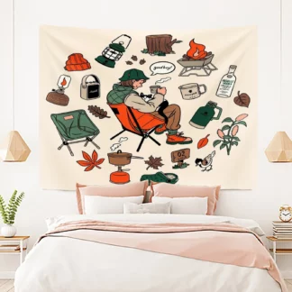 Camping Theme Tapestry Ins Style Cartoon Home Decor Hanging Tapestry