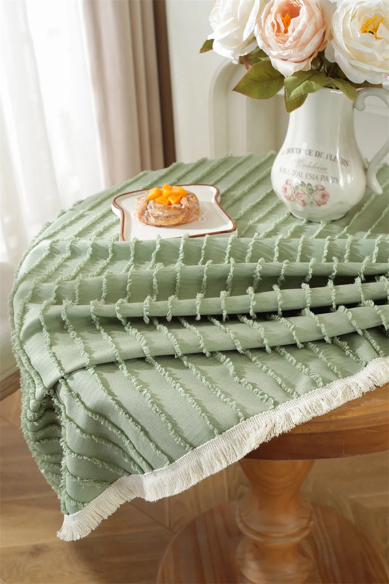 Round Avocado Green Cut Flower Coffee Table Cover - Image 5