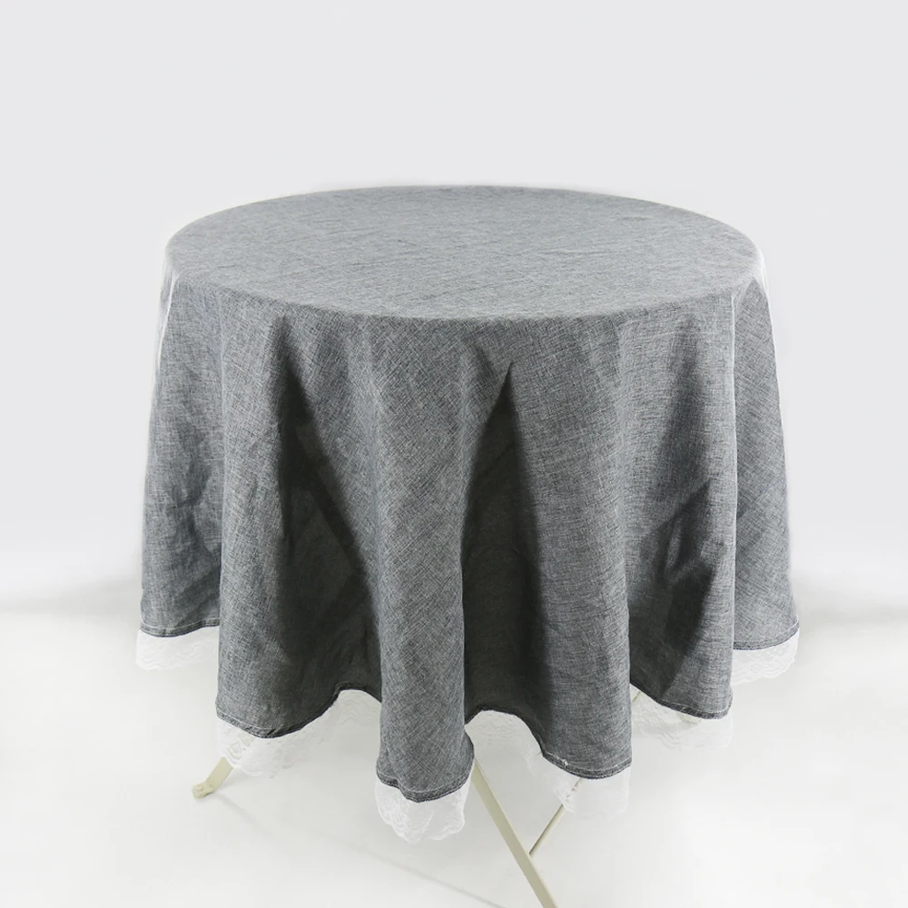 Round Gray Lace Elegant Tablecloths Dining Table Covers - Image 2